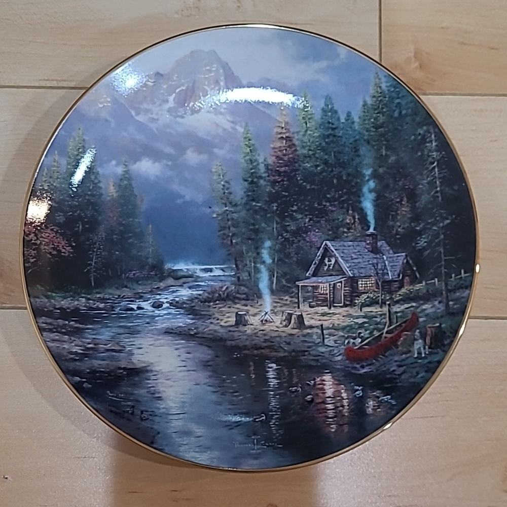 "A Quiet Evening at Riverlodge" plate by Thomas Kinkade, 1994